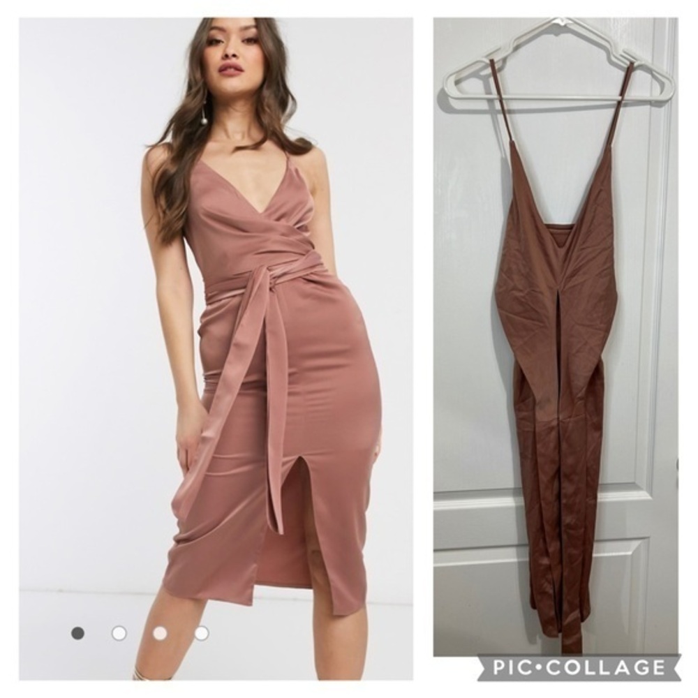 ASOS DESIGN cami midi dress with wrap waist in satin size 4